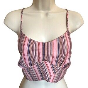B.O.G Collective Junior's Crop Top Adjustable Straps Size L Pink Multi Striped